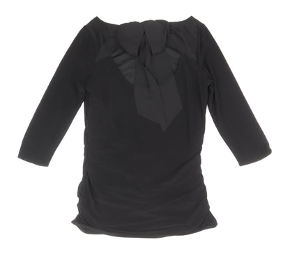 Coast Womens Black Polyester Basic Blouse Size 8 Boat Neck