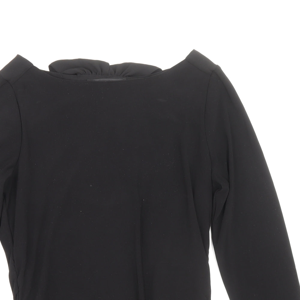 Coast Womens Black Polyester Basic Blouse Size 8 Boat Neck