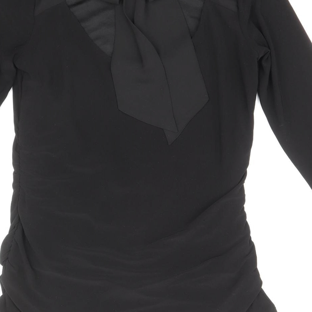 Coast Womens Black Polyester Basic Blouse Size 8 Boat Neck