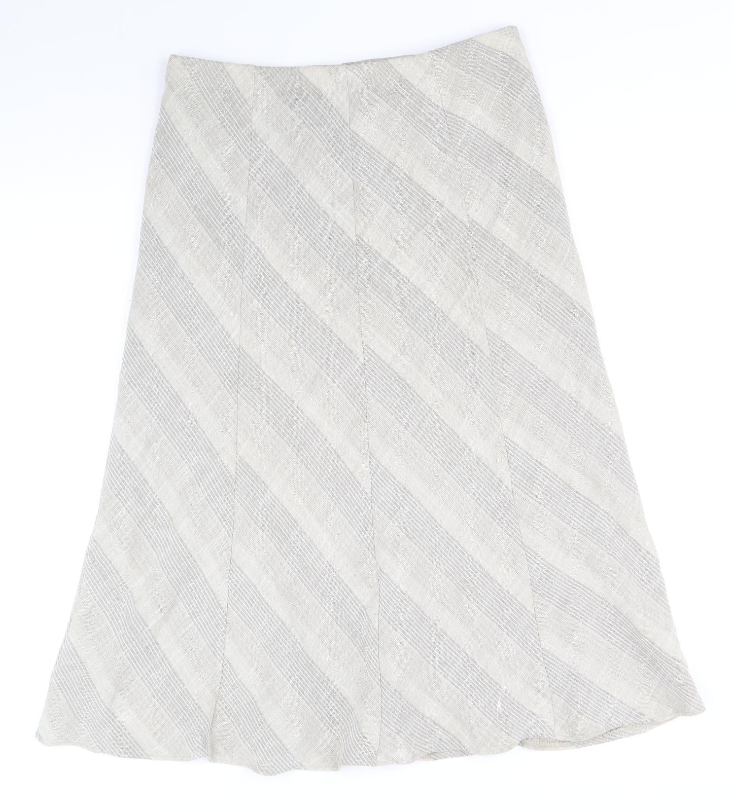 Marks and Spencer Womens Beige Geometric Polyester Flare Skirt Size 10