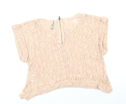 Influence Womens Pink Cotton Basic Blouse Size 12 Round Neck