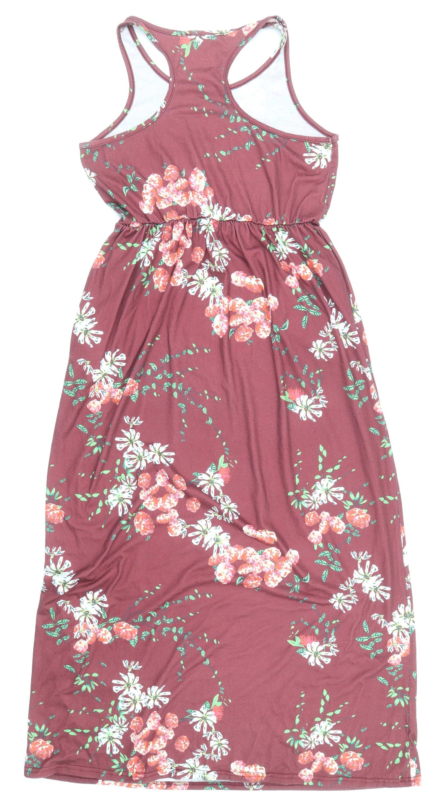 KidsForm Womens Red Floral Cotton Maxi Size M Scoop Neck Pullover