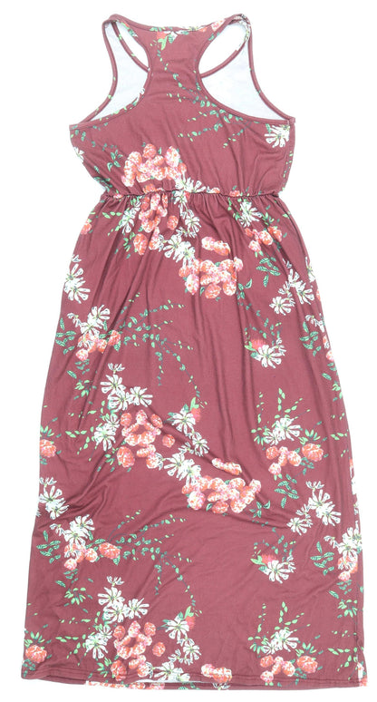 KidsForm Womens Red Floral Cotton Maxi Size M Scoop Neck Pullover