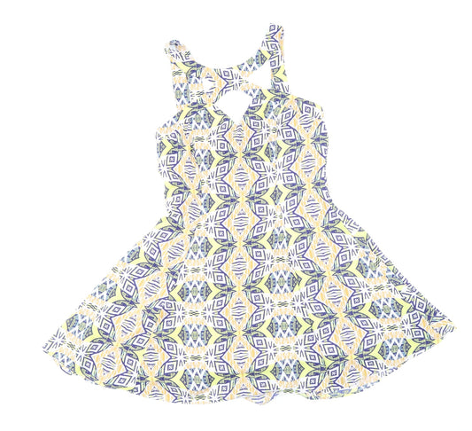 Missguided Womens Multicoloured Geometric Polyester Skater Dress Size 10 V-Neck Zip