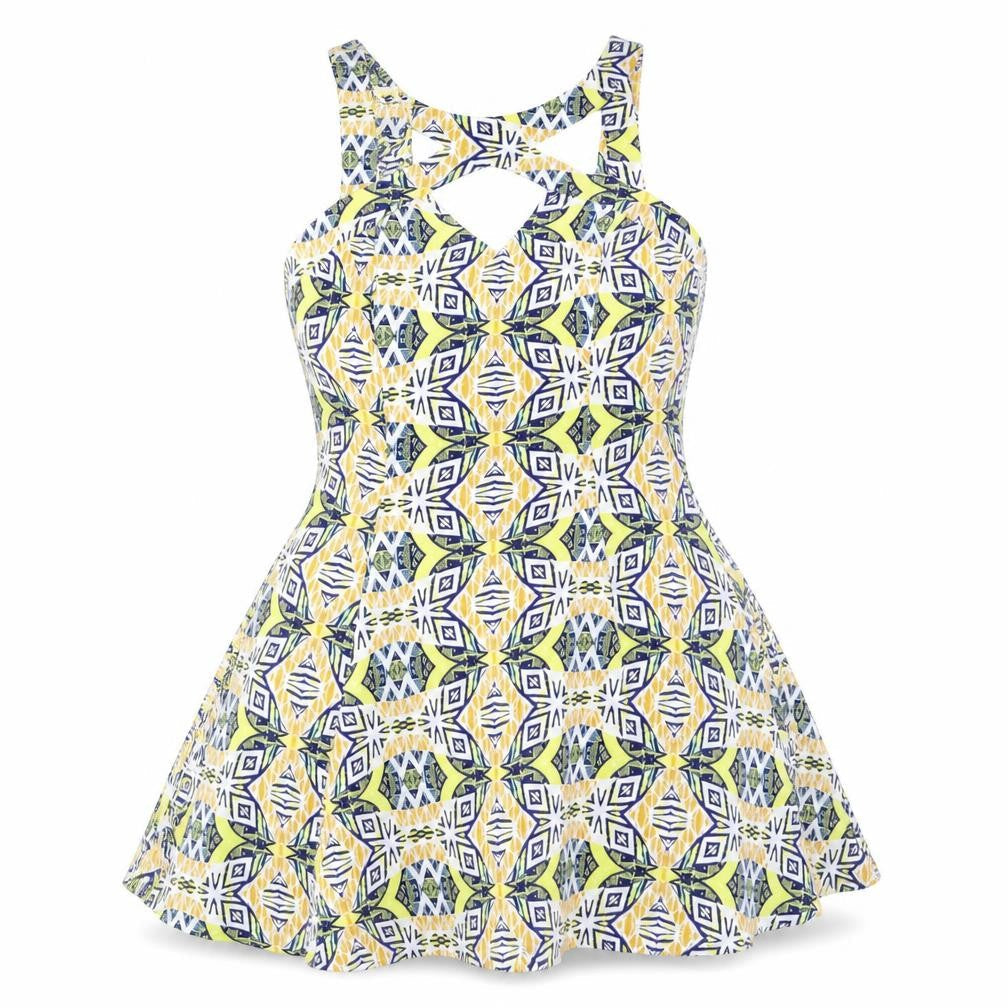 Missguided Womens Multicoloured Geometric Polyester Skater Dress Size 10 V-Neck Zip