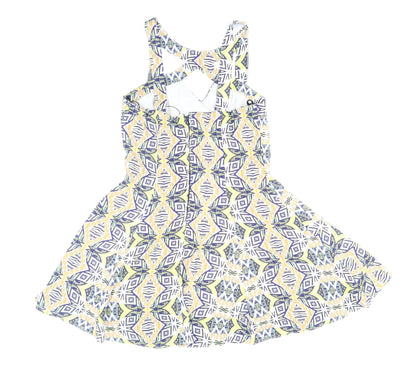 Missguided Womens Multicoloured Geometric Polyester Skater Dress Size 10 V-Neck Zip