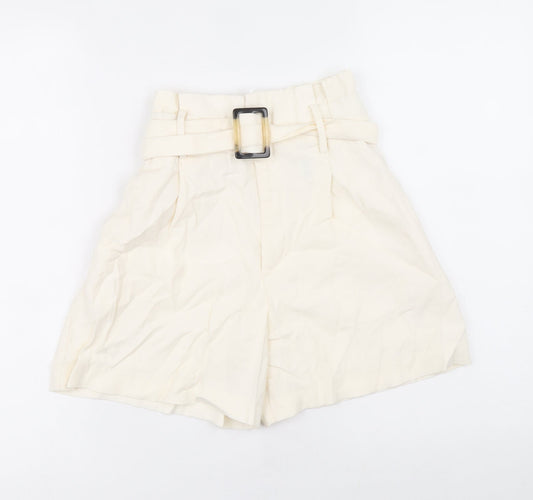 H&M Womens Ivory Viscose Paperbag Shorts Size 6 Regular Zip