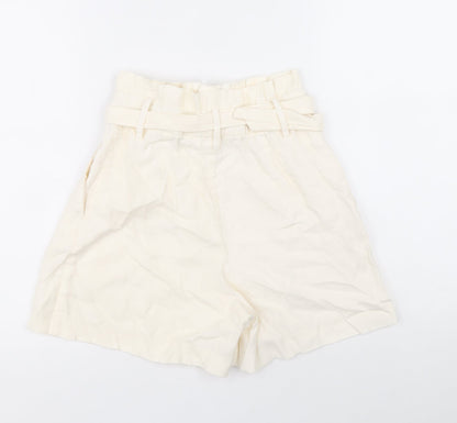 H&M Womens Ivory Viscose Paperbag Shorts Size 6 Regular Zip