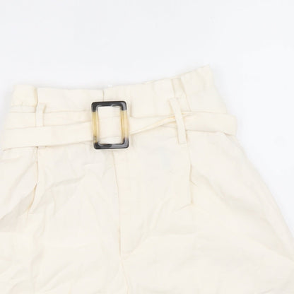 H&M Womens Ivory Viscose Paperbag Shorts Size 6 Regular Zip