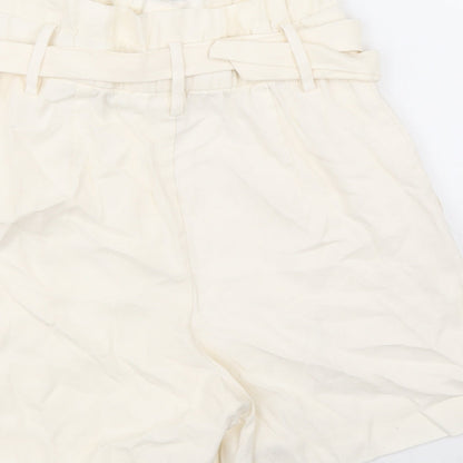 H&M Womens Ivory Viscose Paperbag Shorts Size 6 Regular Zip