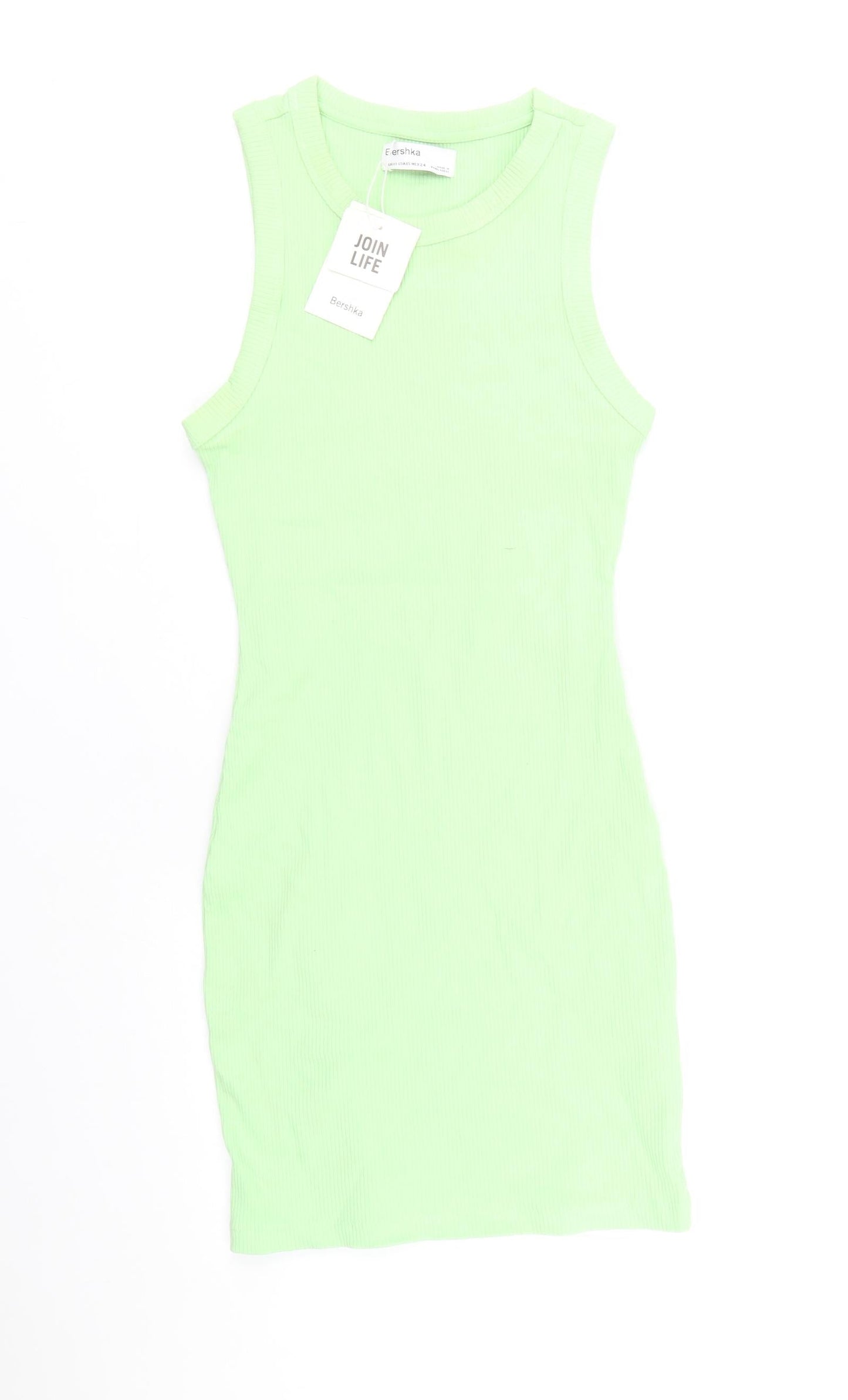 Berhska Womens Green Cotton Tank Dress Size XS Round Neck Pullover - Ribbed
