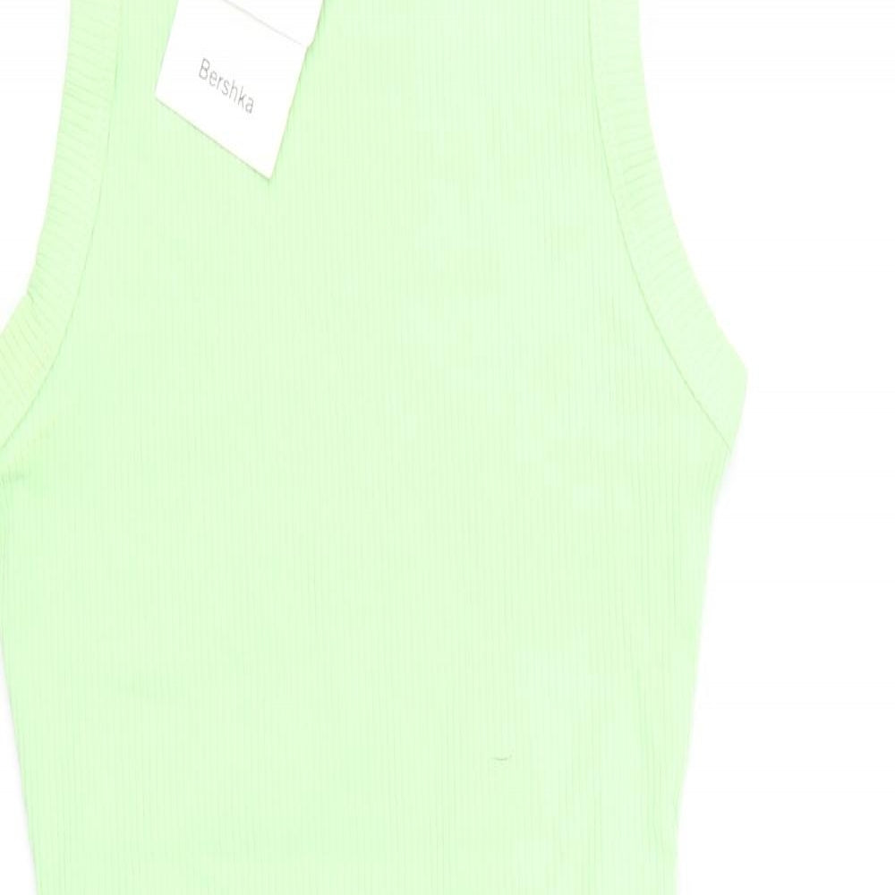 Berhska Womens Green Cotton Tank Dress Size XS Round Neck Pullover - Ribbed
