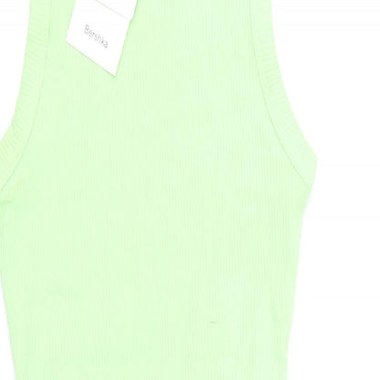 Berhska Womens Green Cotton Tank Dress Size XS Round Neck Pullover - Ribbed