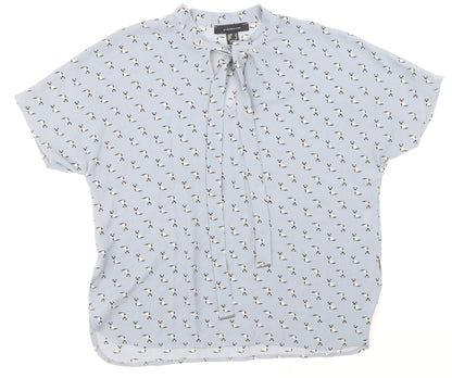 Primark Womens Blue Geometric Polyester Basic Blouse Size 8 Mock Neck - Cat Pattern