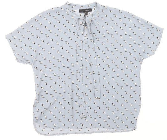 Primark Womens Blue Geometric Polyester Basic Blouse Size 8 Mock Neck - Cat Pattern