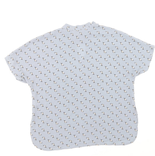 Primark Womens Blue Geometric Polyester Basic Blouse Size 8 Mock Neck - Cat Pattern