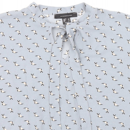 Primark Womens Blue Geometric Polyester Basic Blouse Size 8 Mock Neck - Cat Pattern