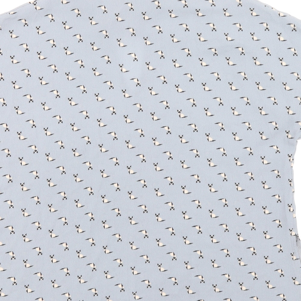 Primark Womens Blue Geometric Polyester Basic Blouse Size 8 Mock Neck - Cat Pattern