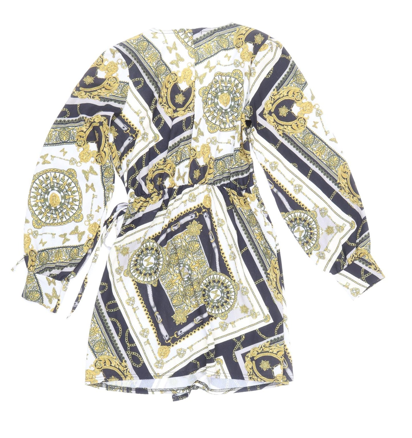 Boohoo Womens Multicoloured Geometric Polyester Wrap Dress Size 8 V-Neck Pullover