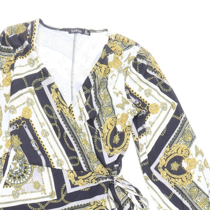 Boohoo Womens Multicoloured Geometric Polyester Wrap Dress Size 8 V-Neck Pullover