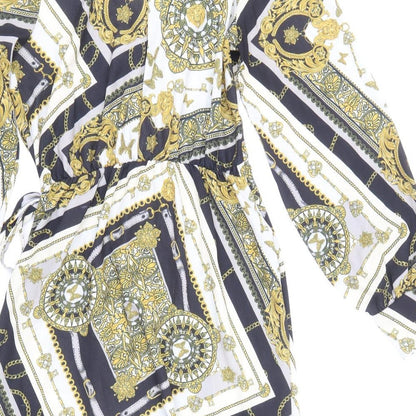 Boohoo Womens Multicoloured Geometric Polyester Wrap Dress Size 8 V-Neck Pullover