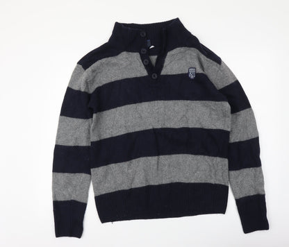 West Bromwich Albion F.C. Mens Blue High Neck Striped Wool Henley Jumper Size M - West Bromwich Albion F.C.