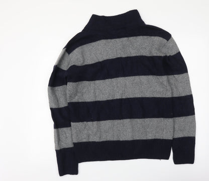 West Bromwich Albion F.C. Mens Blue High Neck Striped Wool Henley Jumper Size M - West Bromwich Albion F.C.
