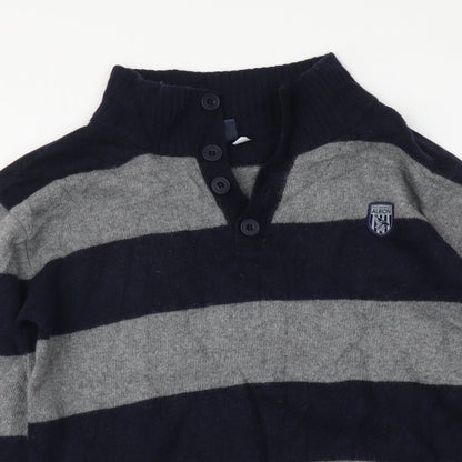 West Bromwich Albion F.C. Mens Blue High Neck Striped Wool Henley Jumper Size M - West Bromwich Albion F.C.