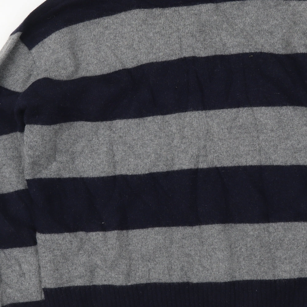 West Bromwich Albion F.C. Mens Blue High Neck Striped Wool Henley Jumper Size M - West Bromwich Albion F.C.