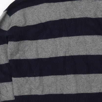West Bromwich Albion F.C. Mens Blue High Neck Striped Wool Henley Jumper Size M - West Bromwich Albion F.C.