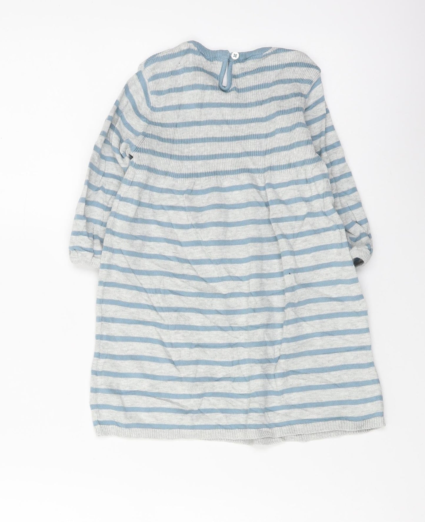 Nutmeg Girls Grey Striped Cotton Trapeze & Swing Size 12-18 Months Crew Neck Pullover