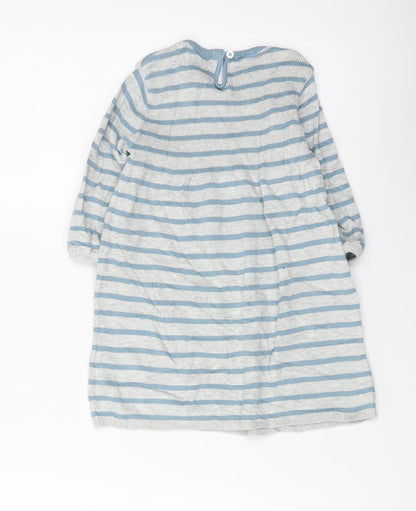 Nutmeg Girls Grey Striped Cotton Trapeze & Swing Size 12-18 Months Crew Neck Pullover