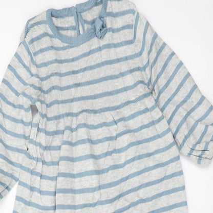 Nutmeg Girls Grey Striped Cotton Trapeze & Swing Size 12-18 Months Crew Neck Pullover