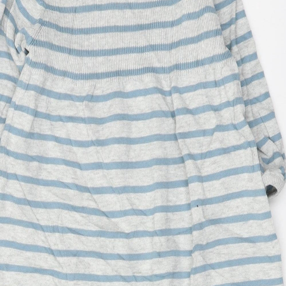 Nutmeg Girls Grey Striped Cotton Trapeze & Swing Size 12-18 Months Crew Neck Pullover