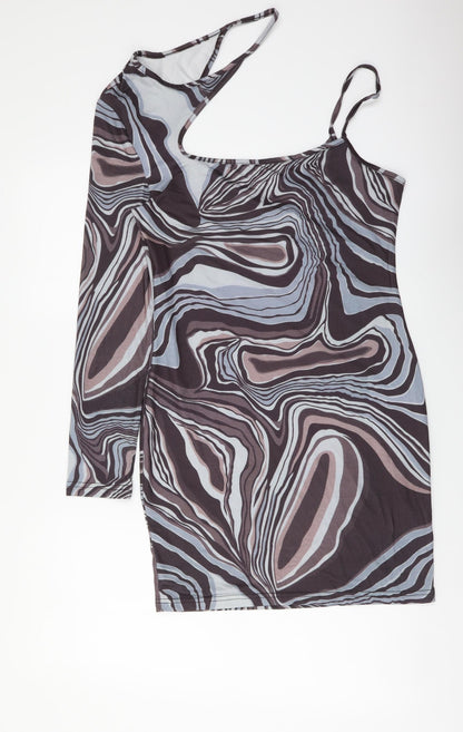 SheIn Womens Multicoloured Geometric Polyester Mini Size L One Shoulder Pullover