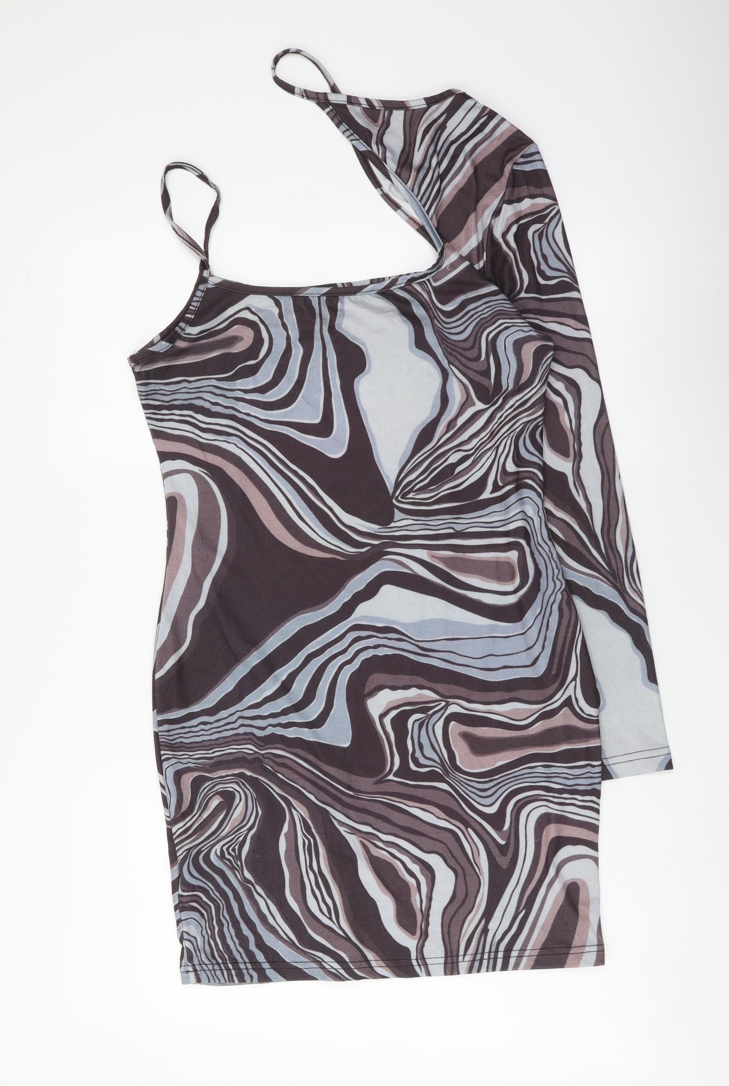 SheIn Womens Multicoloured Geometric Polyester Mini Size L One Shoulder Pullover