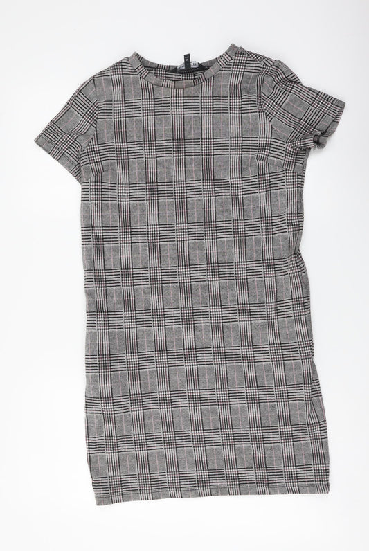 NEXT Womens Grey Plaid Polyester Shift Size 8 Boat Neck Pullover