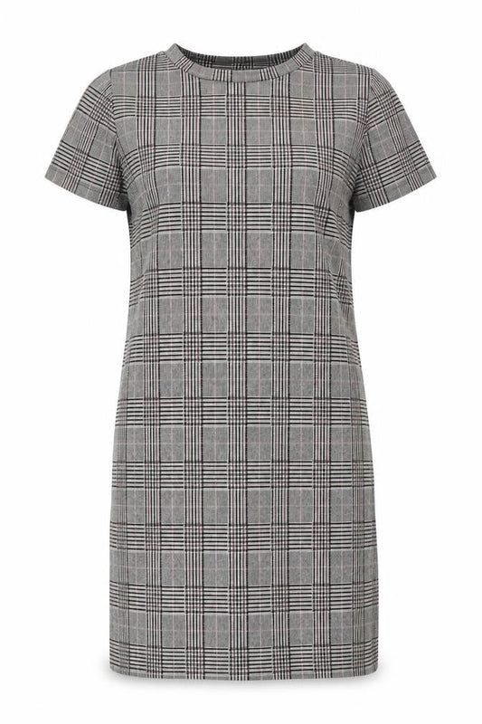 NEXT Womens Grey Plaid Polyester Shift Size 8 Boat Neck Pullover