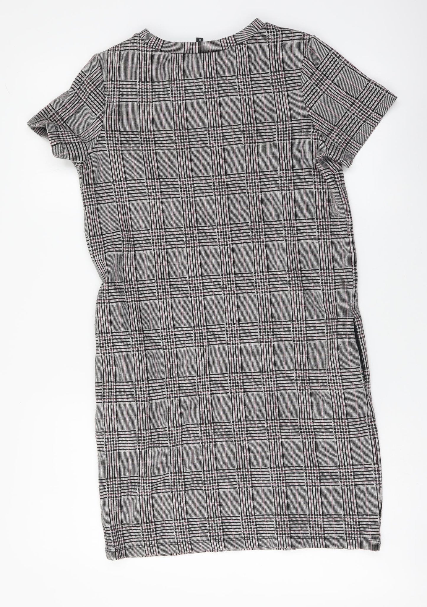 NEXT Womens Grey Plaid Polyester Shift Size 8 Boat Neck Pullover