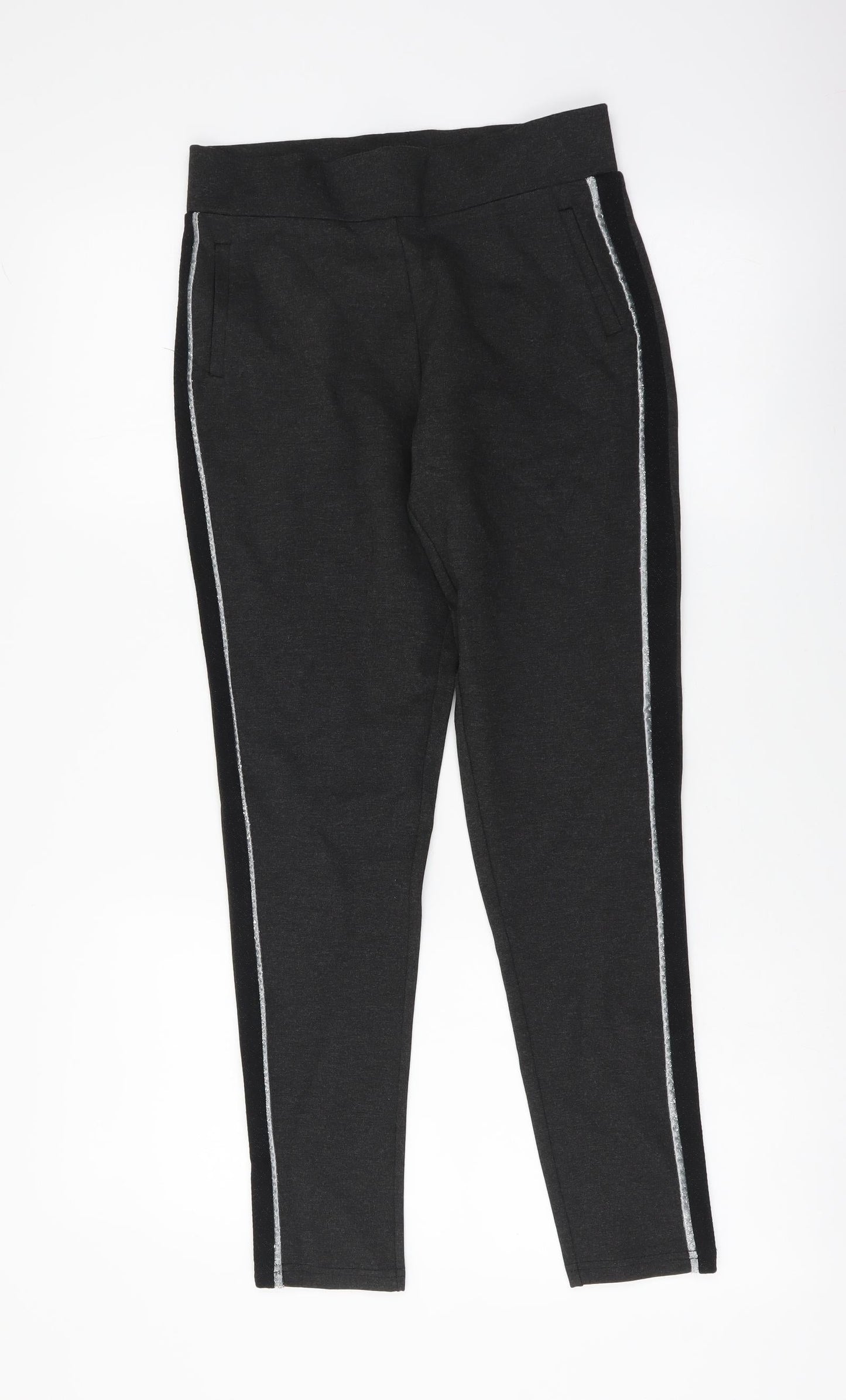Iconic Womens Grey Polyester Carrot Leggings Size 8 L26 in - Side Pipe Trim