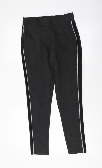 Iconic Womens Grey Polyester Carrot Leggings Size 8 L26 in - Side Pipe Trim
