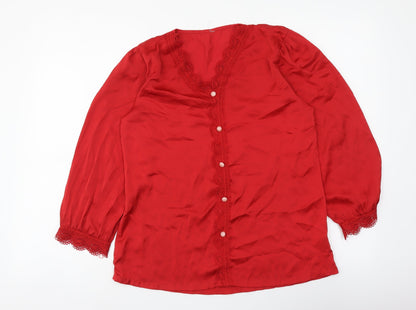 Urbanic Womens Red Polyester Basic Blouse Size S V-Neck - Lace Detail