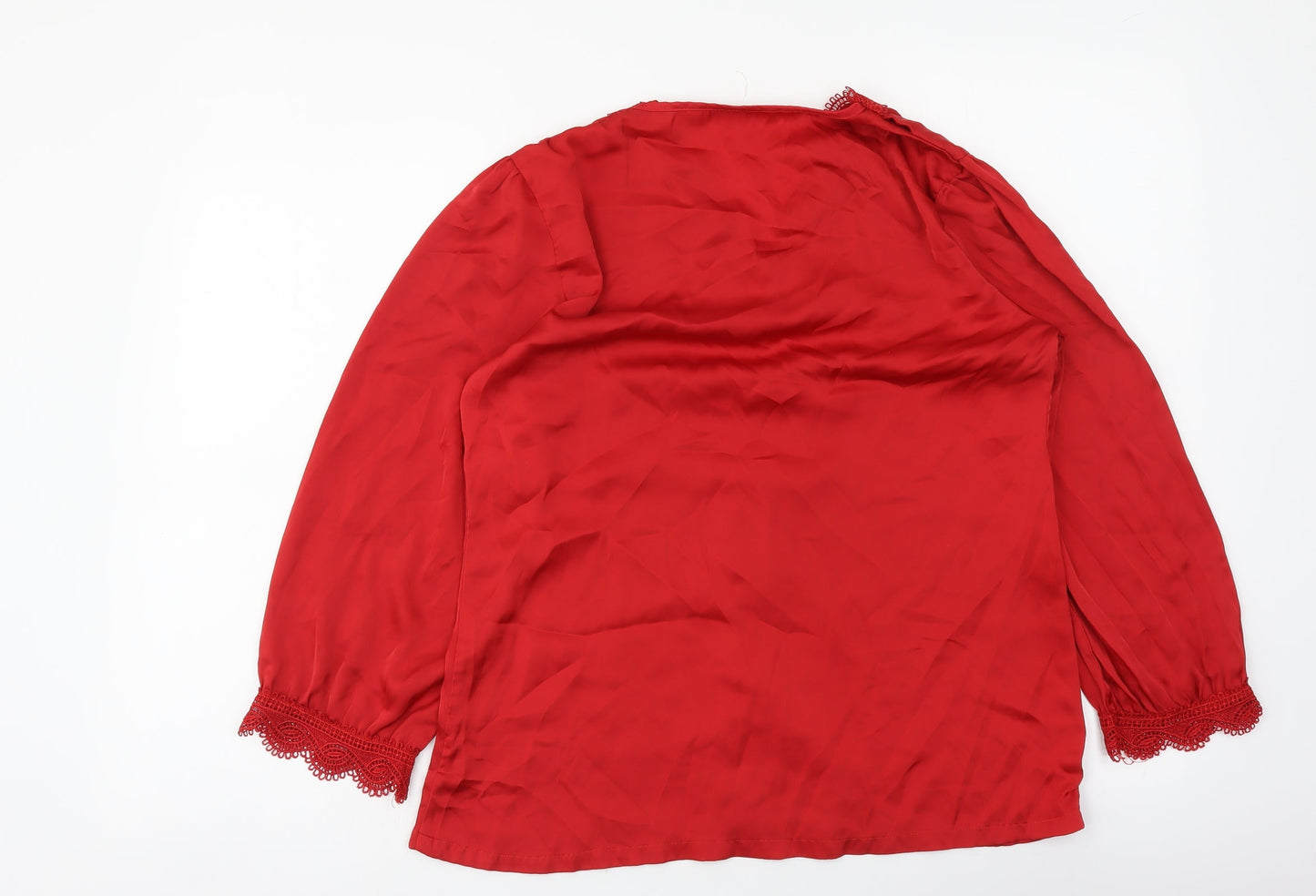 Urbanic Womens Red Polyester Basic Blouse Size S V-Neck - Lace Detail
