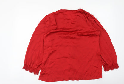 Urbanic Womens Red Polyester Basic Blouse Size S V-Neck - Lace Detail