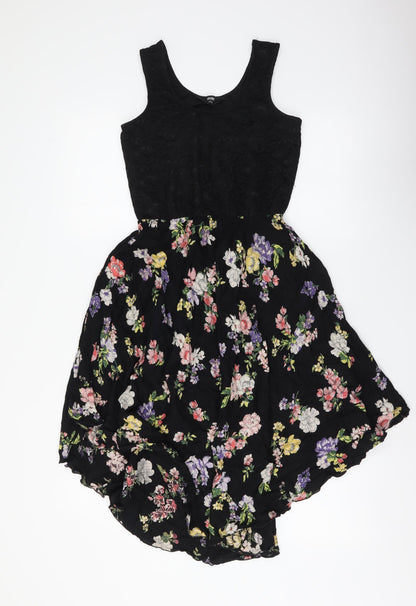 Max Womens Black Floral Polyester Tank Dress Size XS Scoop Neck Pullover