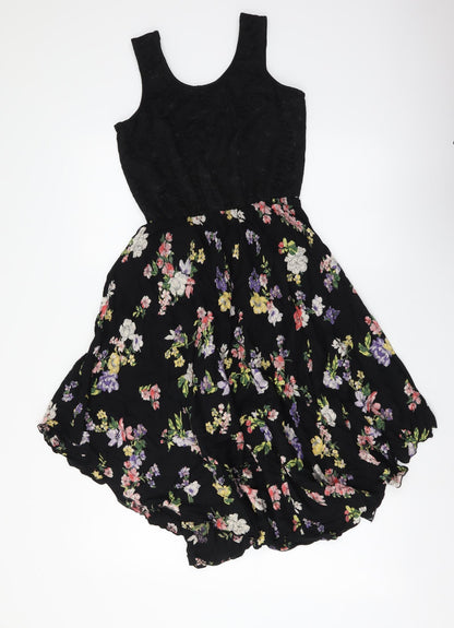 Max Womens Black Floral Polyester Tank Dress Size XS Scoop Neck Pullover
