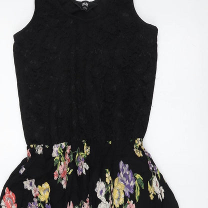 Max Womens Black Floral Polyester Tank Dress Size XS Scoop Neck Pullover