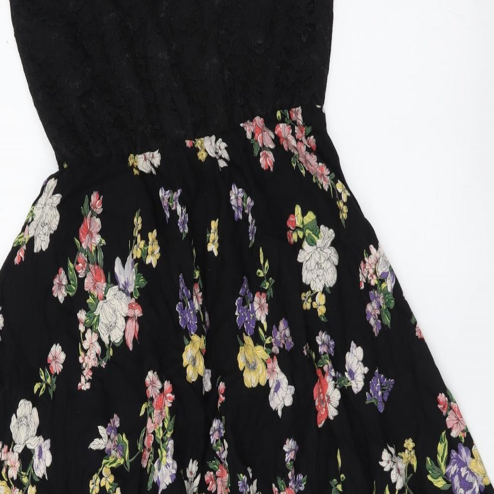 Max Womens Black Floral Polyester Tank Dress Size XS Scoop Neck Pullover