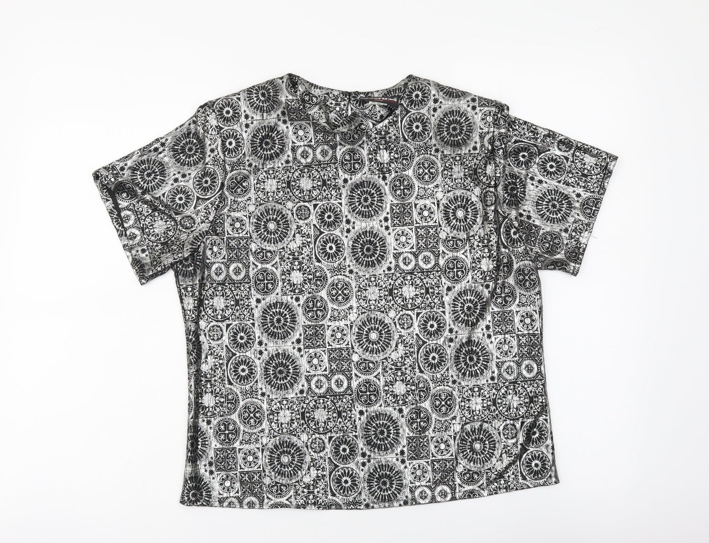 Womens UK Size 8 Notations Silver Basic T-Shirt