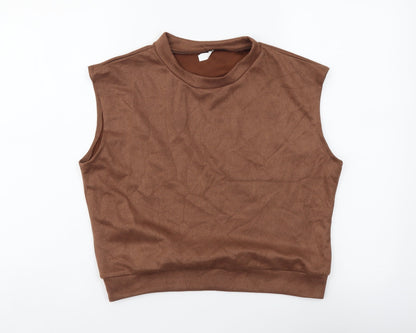 SheIn Womens Brown Polyester Cropped Blouse Size S Crew Neck